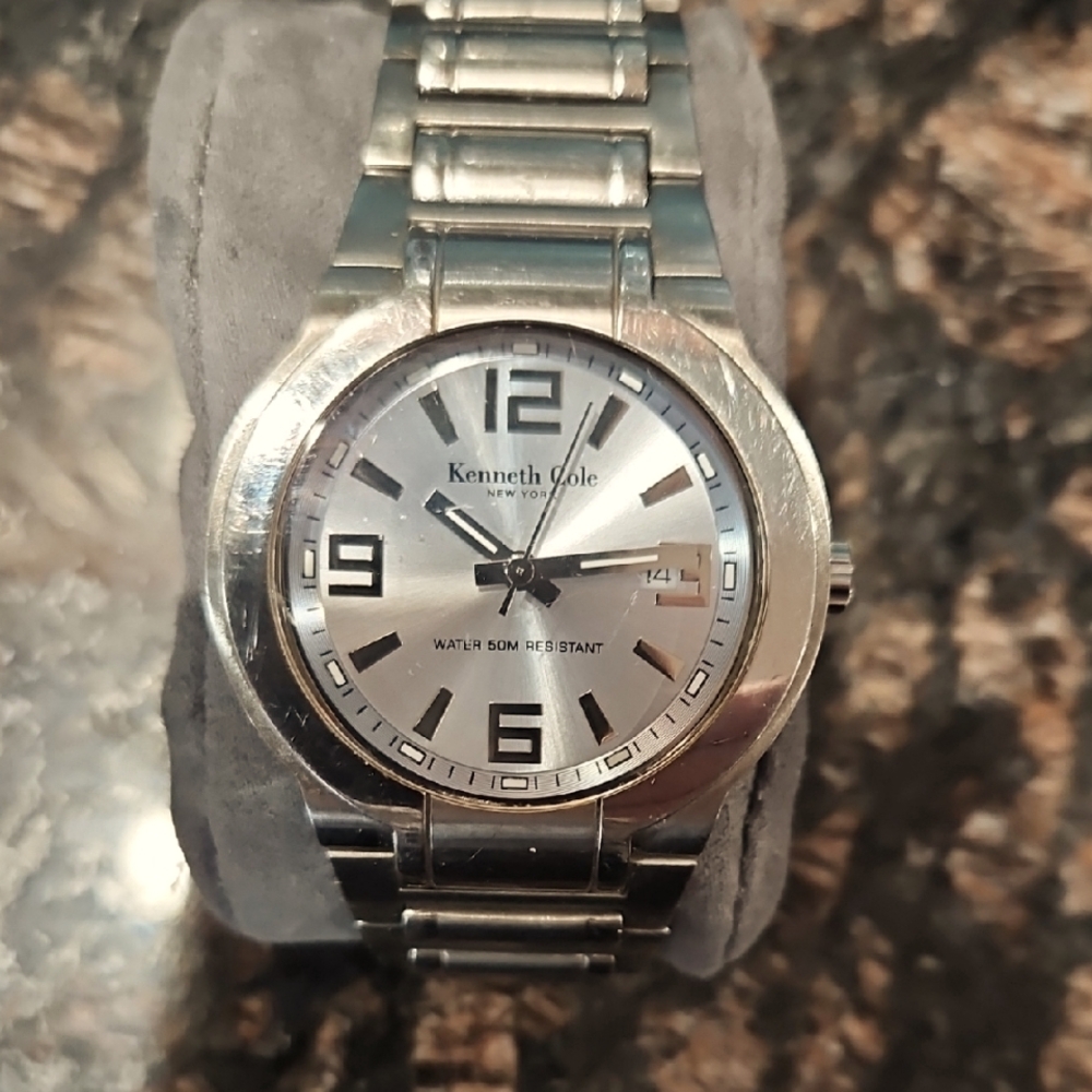 Kenneth Cole Silver Tone Watch with Bold Numerals - Quartz